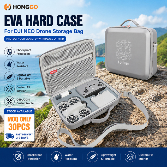Custom PU Drone Carrying Case Neo Zipper Waterproof Shockproof Hard Storage Bag OEM ODM Factory Portable Travel Protection