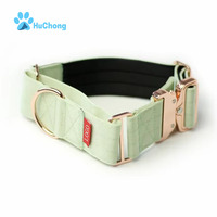 Collier de chien martingale de luxe réglable en nylon néoprène rembourré avec boucle en métal rose doré à dégagement rapide
