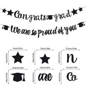 Set de Pancartas Brillantes de Felicitación de Graduación - Decoraciones para Fiesta de Graduación con Birrete y Estrellas - Product Image 3