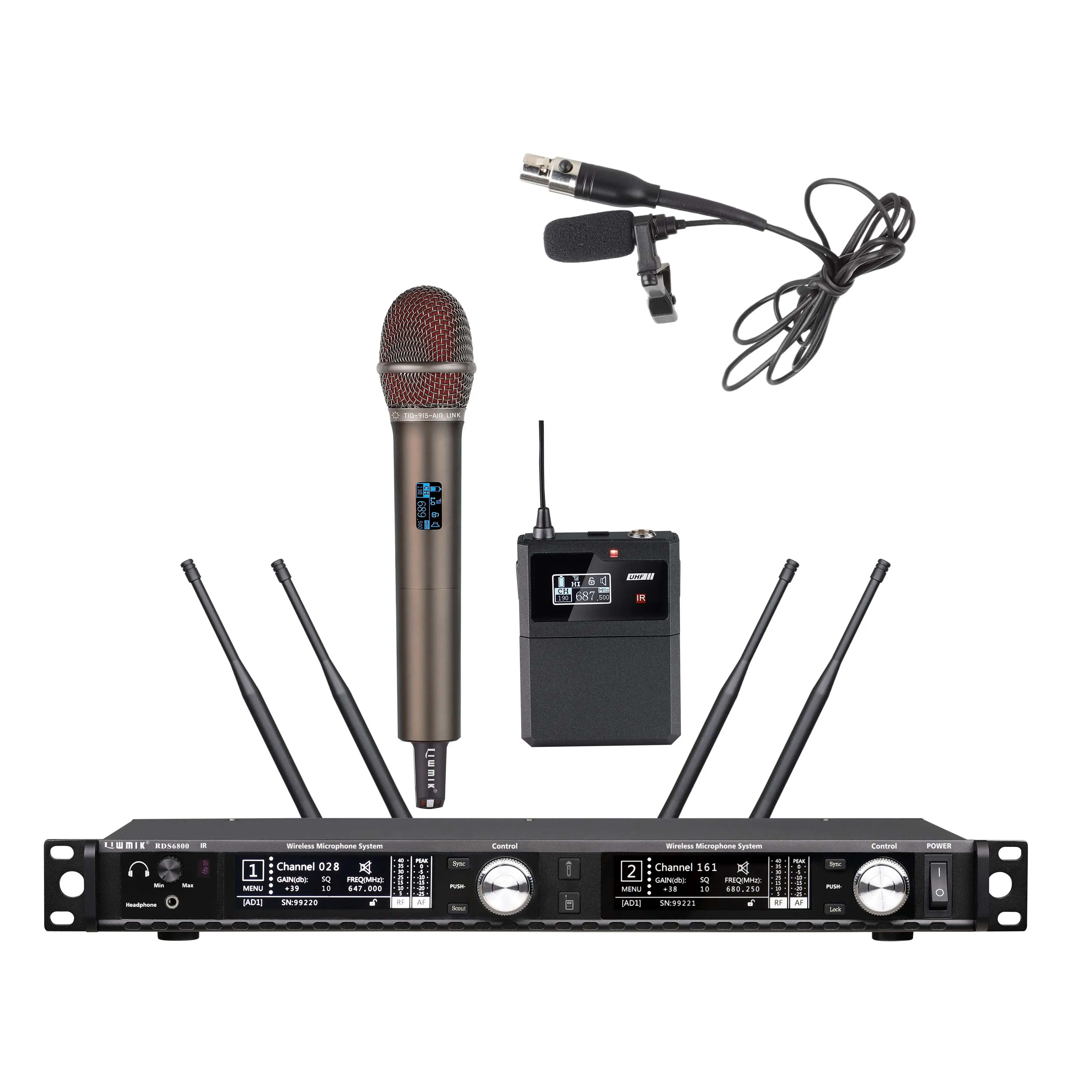 REAFF0D0 UHF Pro Audio PLL двухканальный, истинное разнообразие, беспроводной ручной микрофон + мини-корпус + микрофон с зажимом 300 м для рынка США