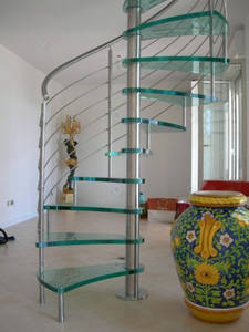 <span class=keywords><strong>Escalier</strong></span> d'entrée intérieur en verre, acier ou bois, <span class=keywords><strong>avec</strong></span> barre de suspension pour lustre - Product Image 1