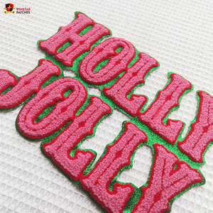 Holly Jolly tùy chỉnh giáng sinh lớn Chenille chữ thêu sắt trên các bản vá lỗi tự dính các bản vá lỗi cho quần áo - Product Image 3