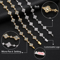 NUOYA Damen Luxus 925 Sterling Silber Vierblättriges Kleeblatt Tennisarmband Weißer Zirkonia Micro Pave Kleeblatt-Blumen-Schmuck
