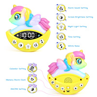 Horloge de bureau numérique licorne avec radio pour chambre d'enfant alarme de réveil veilleuse entraînement au sommeil Machine électronique en plastique