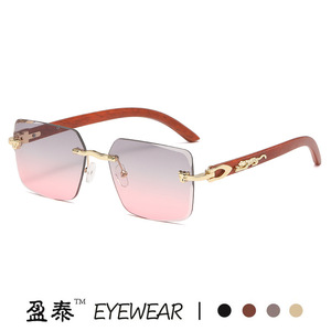Yingtai Eyewear Frameless <b>Square</b> Sunglasses UV400 Metal <b>Frame</b> Women's Fashion Sunshades <b>Gold</b> Color - Product Image 3