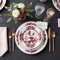 Service de table en céramique personnalisé style Chinoiserie à motifs floraux, assiettes en porcelaine vintage avec décor doré, vaisselle de table pour mariage et coffret cadeau