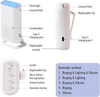 Bouton d'appel sans fil SOS Rechargeable USB Alarme pour personnes âgées Sonnette de téléavertisseur avec lumière vibrante