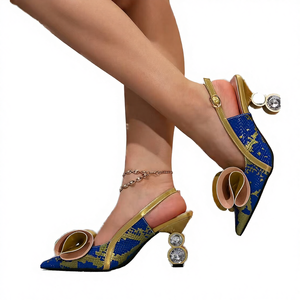 Liang Women's Blue <b>Bow</b> Pointed Toe High Heel Outdoor Summer High Top Open Back <b>Sandals</b> for Party & Daily Use - Product Image 4