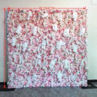 Décoration de toile de fond de mariage : Murs floraux enroulables en tissu de soie artificielle, roses artificielles, rose pâle et blanc
