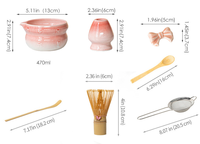 Ensemble de matcha en gros 4/5/7/8 pièces, bol en céramique dégradé avec bec verseur, kit de matcha avec boîte cadeau pour les amateurs de matcha