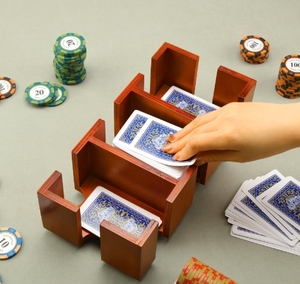Portatarjetas giratorio de madera, bandeja de bolsa de tarjeta de doble capa de póquer de madera giratoria, estante de almacenamiento de tarjetas de póquer de juego de fiesta - Product Image 5