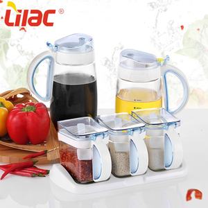 Lilac FREE Sample 820ml*2+340ml*3 glass japanese gift package spice and salt box packing olive/coconut cooking oil jars for oil