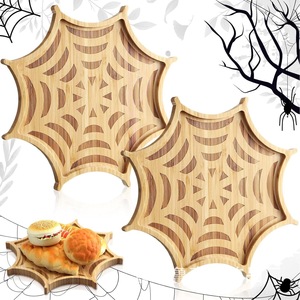 Bandeja de madera con diseño de telaraña para servir, decoración de Halloween, plato para frutas, postres y pan, para fiestas y eventos - Product Image 1