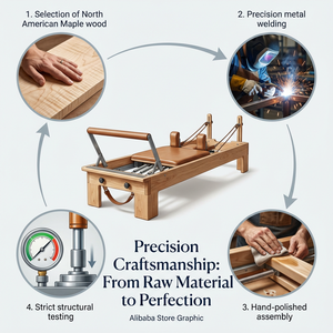 Lettino Pilates in Rovere Massiccio con Molle Regolabili Silenziose, Macchina Reformer a Binario Completo, Attrezzatura Professionale per Studio di Grado Commerciale - Product Image 4