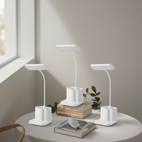 Lampe de bureau LED moderne avec charge USB, 3 supports de stylo flexibles, support de téléphone, gradation progressive pour chambre à coucher, bureau, salle de lecture