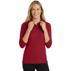 Polo de Punto Sólido para Mujer, Manga Tres Cuartos, Rojo, Estilo Casual, 100% Poliéster - Product Image 1