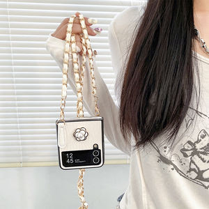 Crossbodyเชือกหนังโซ่พลิกพับหม่อนมุกหนังเคสโทรศัพท์สําหรับSamsung <span class=keywords><strong>Galaxy</strong></span> zflip5 zflip4 <span class=keywords><strong>zflip3</strong></span> - Product Image 3