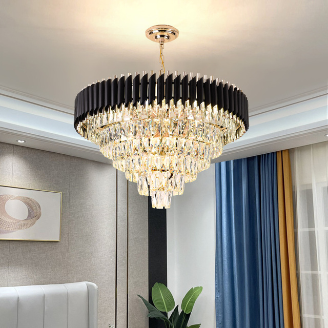 JYLIGHTING Modern K9 Crystal Luxury LED Hanging Chandelier Indoor Black Gold Pendant Light Lamp Indoor Modern K9 Pendant Light