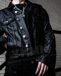 Custom Cotton Button <strong>Black</strong> Waxed Canvas Boxy Fit Cropped Vintage Streetwear Riding Motor Motorcycle Coats Jeans Denim <strong>Jacket</strong> Men - Product Image 2
