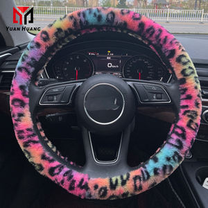 Luxe léopard hiver voiture volant couverture fourrure Imitation <span class=keywords><strong>lapin</strong></span> cheveux doux en peluche engrenage frein à main étui voiture intérieur accessoires - Product Image 1
