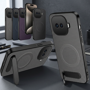Étui de téléphone Samsung en fibre de carbone avec béquille, support de charge magnétique sans fil, finition mate, design couleur unie - Product Image 4