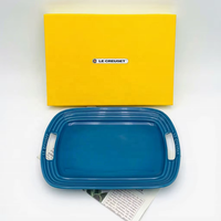 LE Cool Color Series Plateau rectangulaire grand format en grès céramique moderne et minimaliste, émaillé sous glaçure, à double poignée