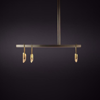 Lustre linéaire de luxe italien moderne et minimaliste en cristal de quartz et laiton avec LED pour table à manger, îlot de cuisine, villa