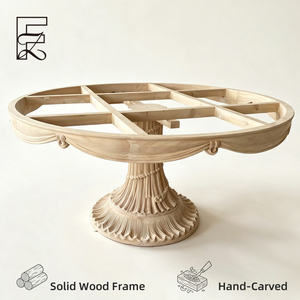 Round <strong>Dining</strong> Table <strong>Set</strong> <strong>6</strong> <strong>Chairs</strong> French Style Solid Wood Lazy Susan Hand Carved Mother <strong>of</strong> Pearl Leather Silk <strong>Velvet</strong> Villa Hotel - Product Image 5