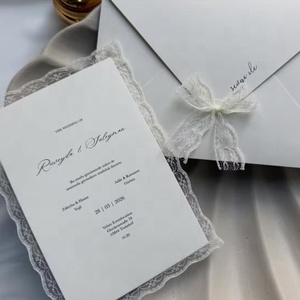 Suite d'invitations de <span class=keywords><strong>mariage</strong></span> personnalisées avec bordure en dentelle vintage, carte « Save the Date », carte RSVP, impression typographique avec gaufrage à chaud - Product Image 4