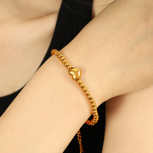 Heart Shape Gold Plated <b>Bead</b> <b>Bracelet</b> Unisex Jewelry Gift Fashion <b>Bracelet</b> - Product Image 4