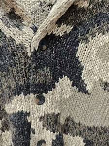 Casual Style Hand-Knit Camouflage Patterned <b>Hooded</b> <b>Cardigan</b> Earthy Neutral Tones with Artisanal Button Front Design - Product Image 3