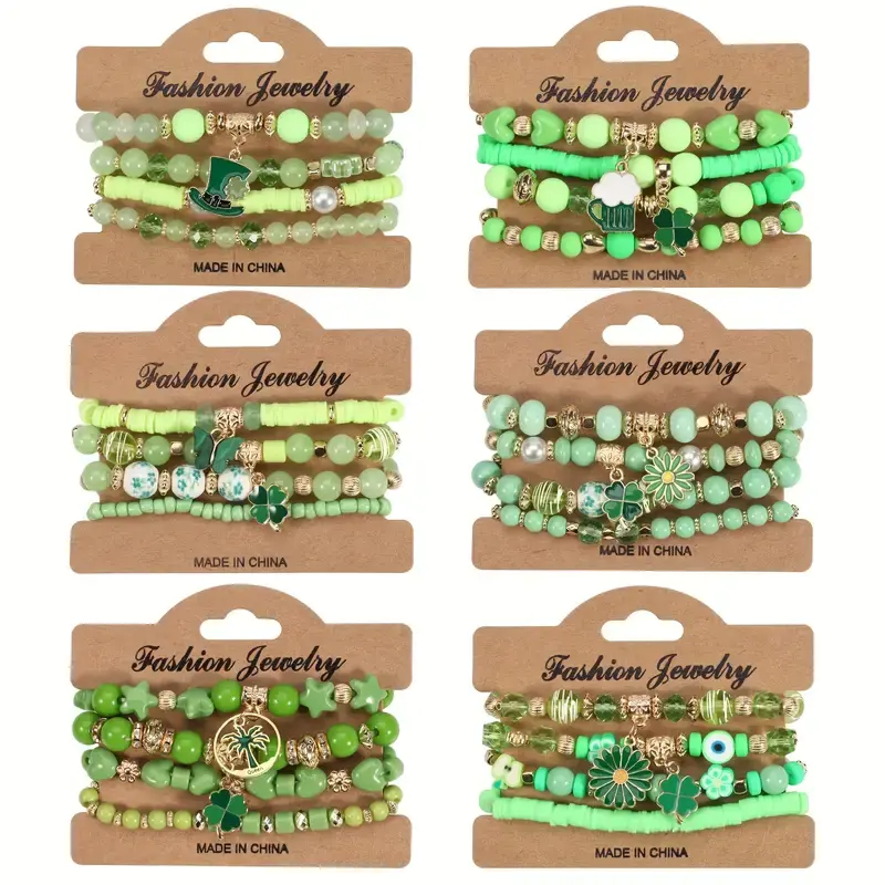 4 Stuks Groene Kralen Armband Set Met Vlinder Wijn Glas Bloem Hanger Voor Vrouwen Perfect Voor Feestjes En Vakanties N2403132