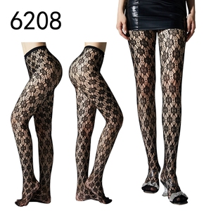 Collants transparents noirs jacquard taille haute fins pour femmes, bas résille sexy sans couture à bretelles - Product Image 3