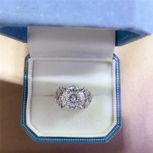 แหวนเพชรโมอิสสำหรับสตรีลายดอกไม้ร้อยกะรัตทดสอบด้วยเพชร5กะรัตแบบดั้งเดิมสีตัดสดใส - Product Image 2