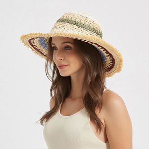 Sombreros de Paja Tejidos a Crochet con Cuerda de Papel Multicolor Estilo Boho para Primavera/Verano, Visera para el Sol, Sombrero de Playa para Mujer - Product Image 3