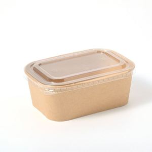 Disposable Biodegradable Kraft Rectangular Food <b>Bowl</b> Design Paper <b>Lid</b> Salad Container for Catering Party Packaging - Product Image 4