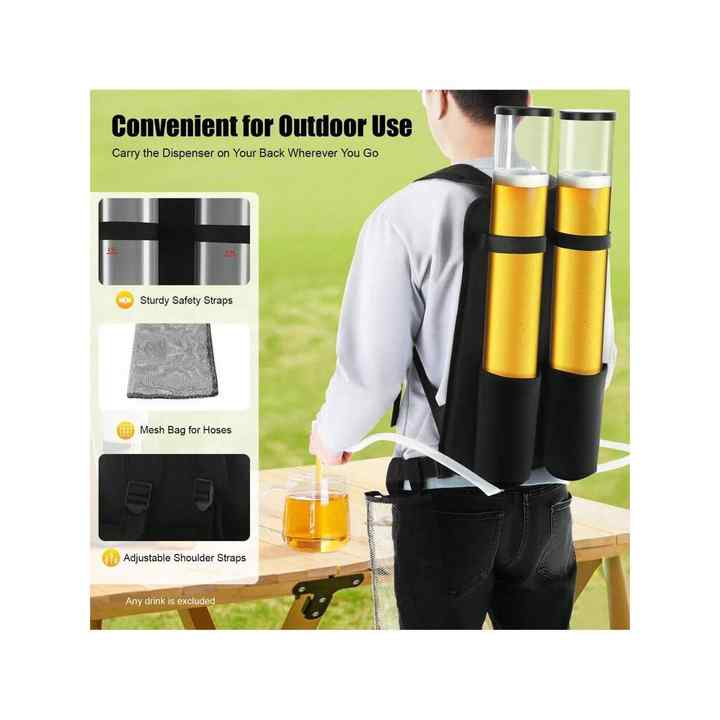 Portable 6L Double-Container Drink Dispenser Scale Backpack Wine/Liquor/Juice/Milk/Beer Server for Restaurants Outdoor Festivals