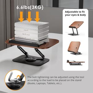 Soporte de libro para leer en la cama Soporte de libro ajustable con bases giratorias de 360 ° Soporte de libro para lectura-Soporte ajustable - Product Image 5