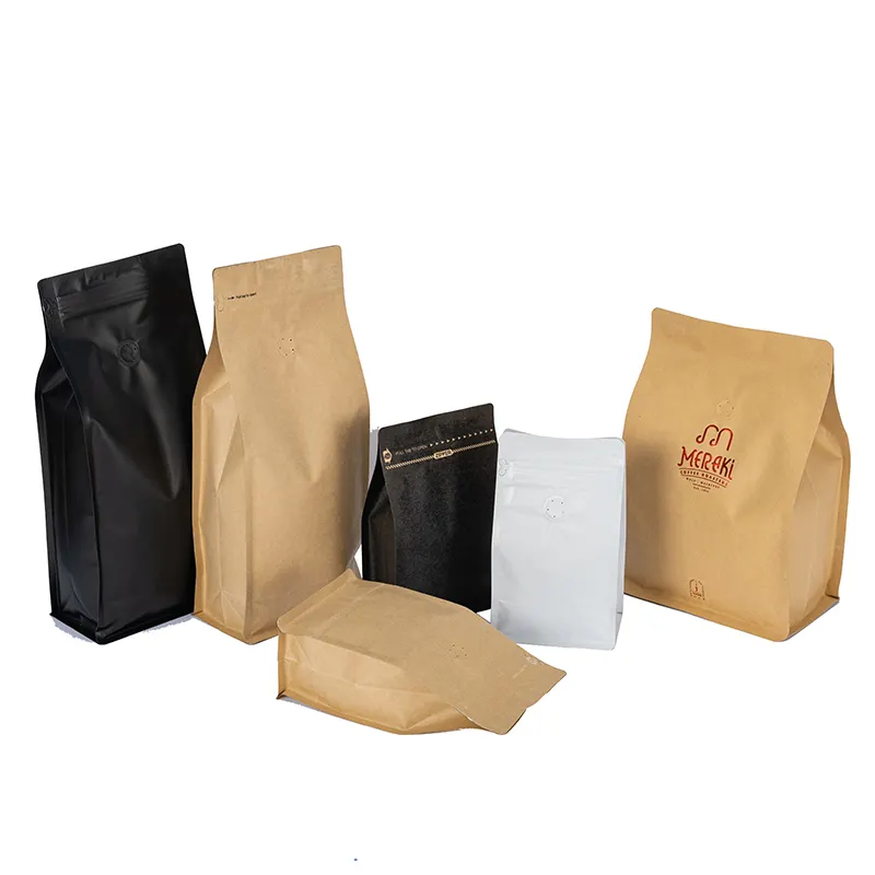 卸売印刷カスタムクラフト紙袋スタンドアップジッパーポーチ8サイドシールティーバッグ包装