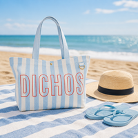 Sac fourre-tout personnalisé Dichos Canvas de luxe à grande capacité avec poignée d'épaule, idéal pour la plage et les voyages, style imprimé rayé populaire