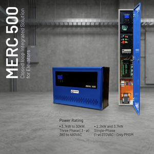 Système d'entraînement d'ascenseur en circuit fermé intégré et armoire de commande |   Solution complète pour les ascenseurs intérieurs pour passagers - MERC 500 - Product Image 1