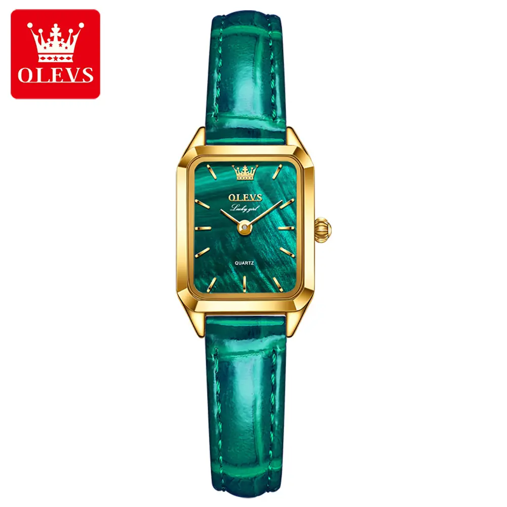 OLEVS 6626 Ladies Luxury Watches Small Face Dial Green Dial Belt Loop Square Women Wrist Watches For Girls