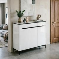 Rak Sepatu 3 Pintu Desain Tersembunyi 6 Rak, Kaki Trim Hitam, Tahan Lama, Dapat Disesuaikan, Ramah Lingkungan, Finishing High-Gloss Kontemporer yang Elegan