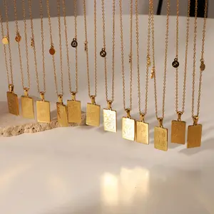 12 Constellation Necklace Stainless Steel Scorpio/Virgin/Scale/Water Bottle Gold Square Zodiac Pendant Necklace