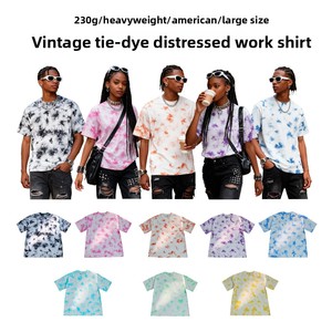 เสื้อยืดผู้ชายคุณภาพสูง 100% ผ้าฝ้าย ย้อมสีแบบไทได ทรงหลวมไหล่ตก ยูนิเซ็กซ์ สั่งทำได้ น้ำหนัก 230 กรัม สไตล์วินเทจ - Product Image 1