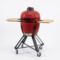 Barbecue au charbon de bois en céramique Kamado de 18 pouces, barbecue rond pour la cuisson en plein air avec tables latérales en bambou