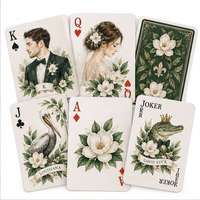 Cartes à Jouer Personnalisées pour Mariage, Style Portrait Aquarelle Magnolia de Louisiane, Jeu de Cartes en Papier, Service Tout-en-un