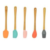 Mini outils de pâtisserie, ensemble de 5 pièces colorées, spatule, grattoir en silicone, ensemble d'ustensiles de cuisine en silicone à manche en bambou pour enfants