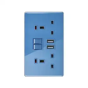 오스웰 신제품 블루 글라스 영국/유럽 소켓 USB 13A 싱글 더블 유니버설 소켓 하이 엔드 제품 유형 C 충전