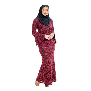 SIPO马来西亚Fesyen喇叭裤蕾丝Kurung玫瑰黑色体现Baju Kurung
